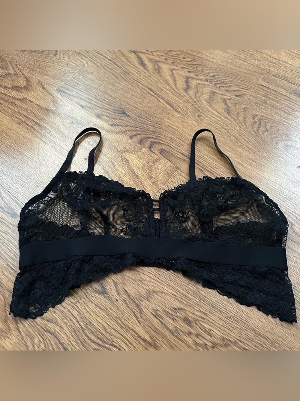 b. tempt’d Black Lace Bralette size large sheer adjustable straps lace bralette